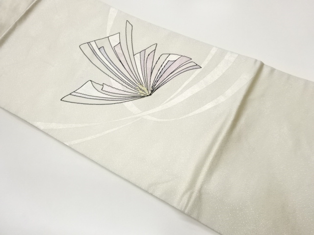 JAPANESE KIMONO / ABSTRACT FLOWER PATTERN WEAVING NAGOYA OBI